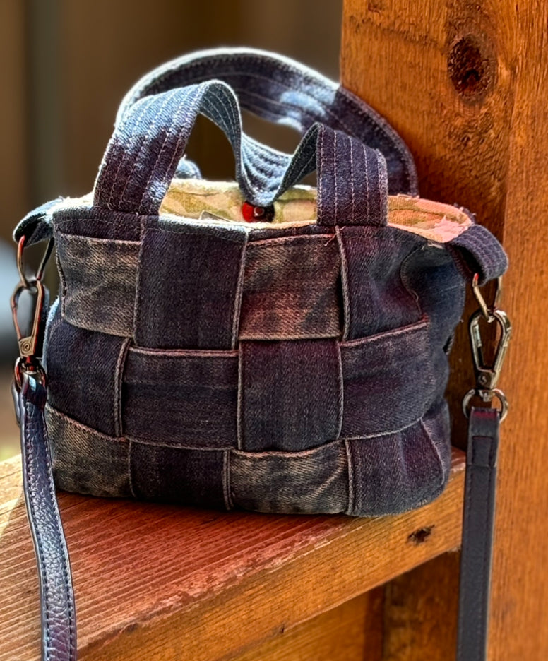 The “Morgan” mini woven handbag with crossbody option.